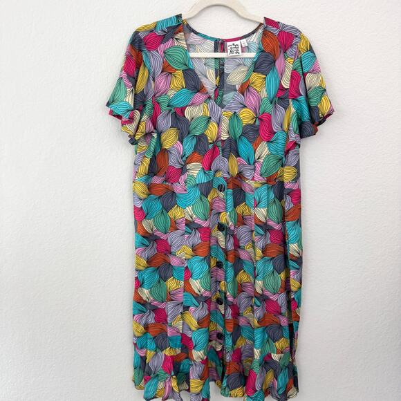 Parsley & Sage Womens Midi Dress Size L Abstract Leaf Lightweight Flowy Artsy - Picture 1 of 7